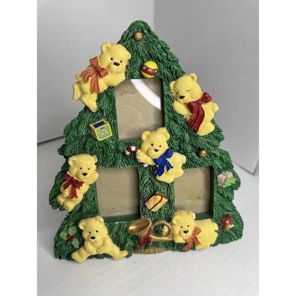 Vintage holiday 3 photo Frame Christmas Tree Teddy Bears JC Penney Gift Kids‎